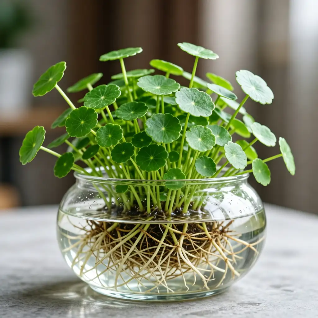 బ్రెజిలియన్ పెన్నీవోర్ట్ (Hydrocotyle umbellata) — క్లోజప్