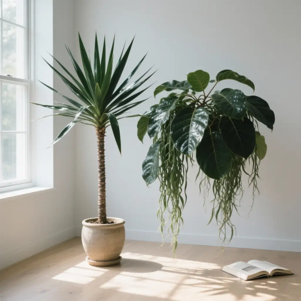 dracaena and ficus indoor setup
