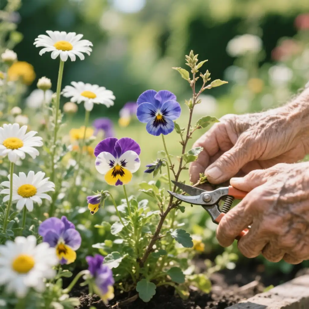 daisies with violas and pansies