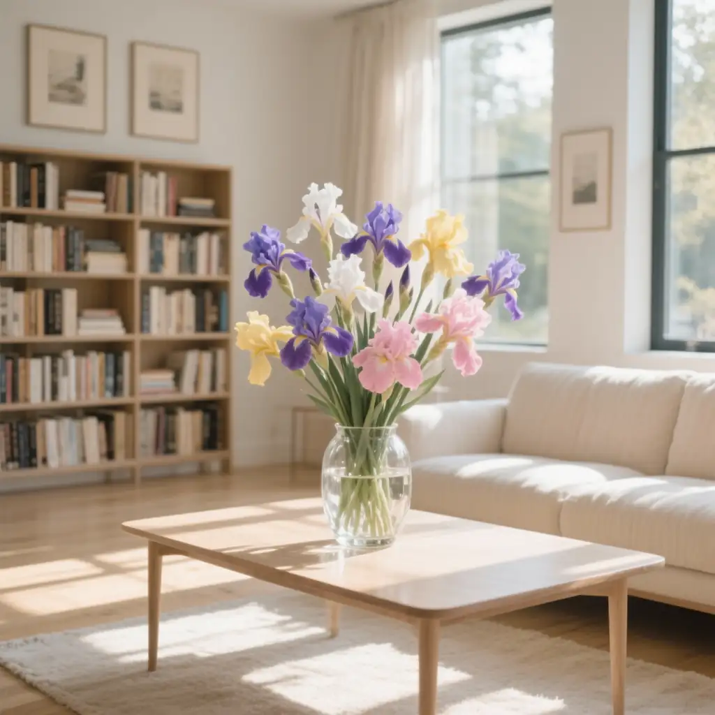 iris flowers in vase indoor