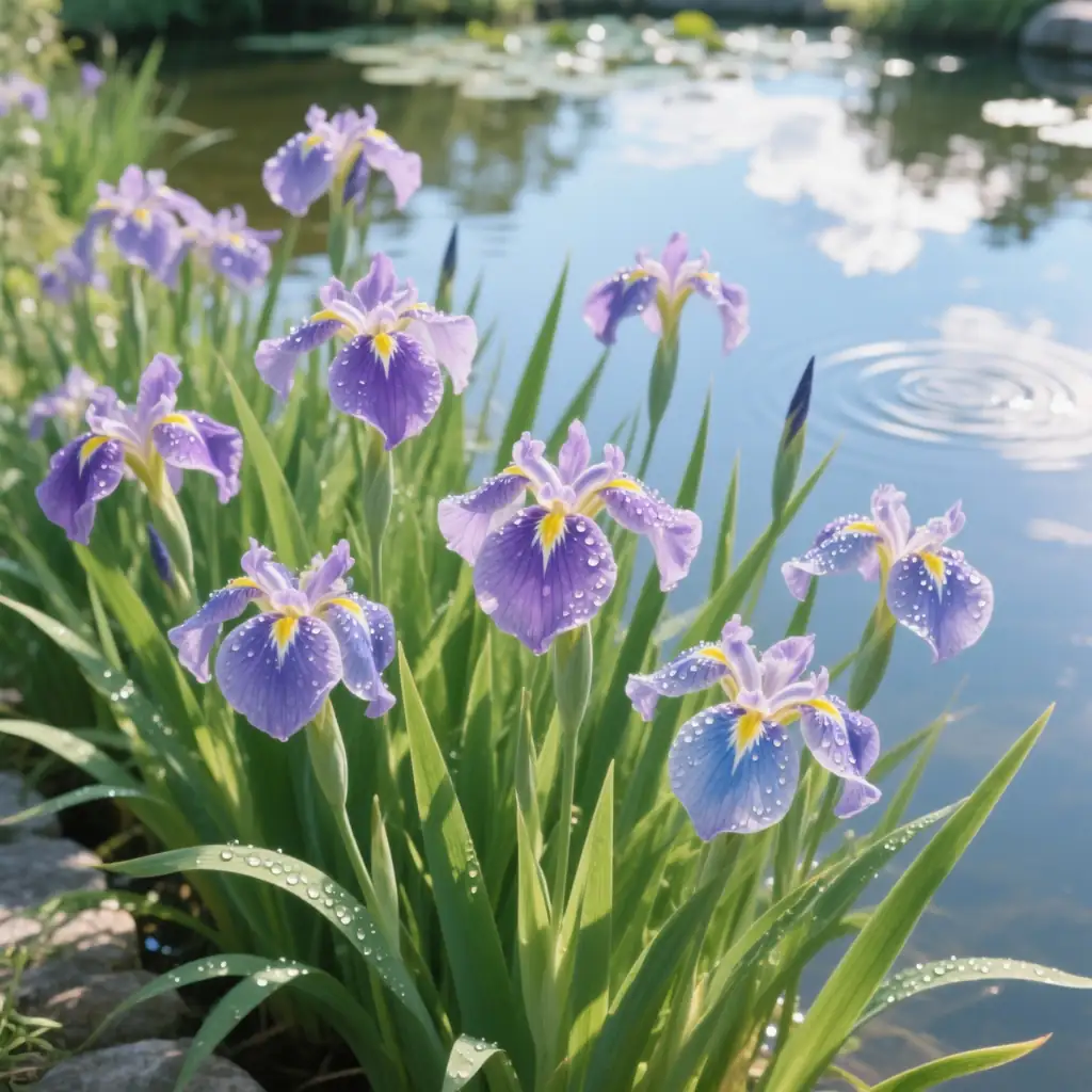 Japanese irises near pond