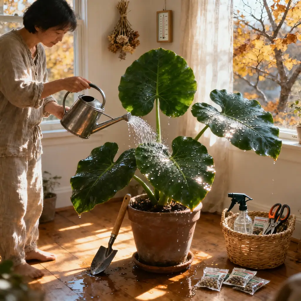 watering alocasia plant indoors