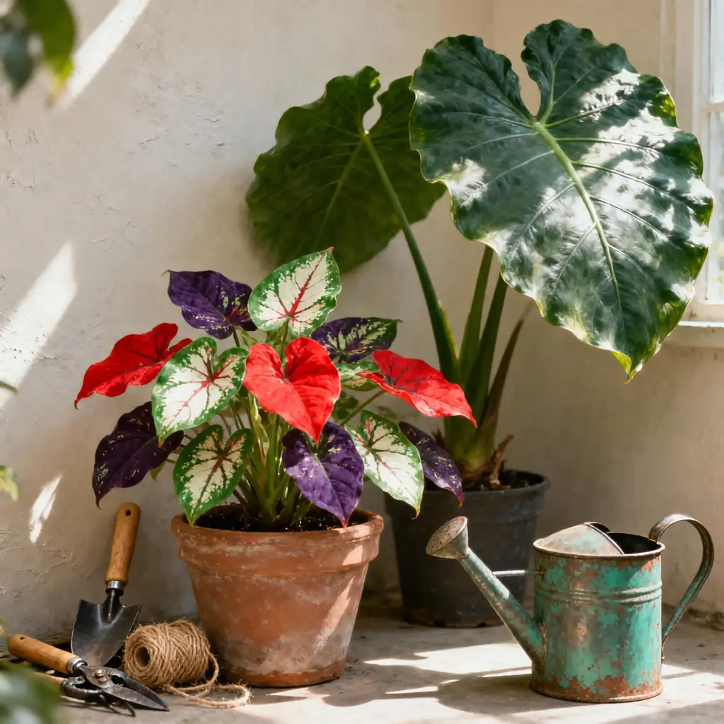 caladiums with giant taro