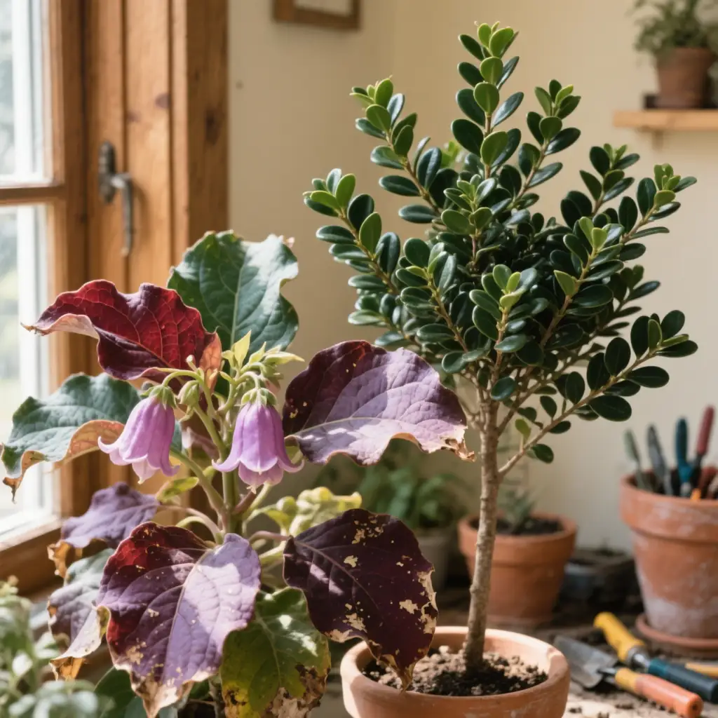 coral bells with boxwood