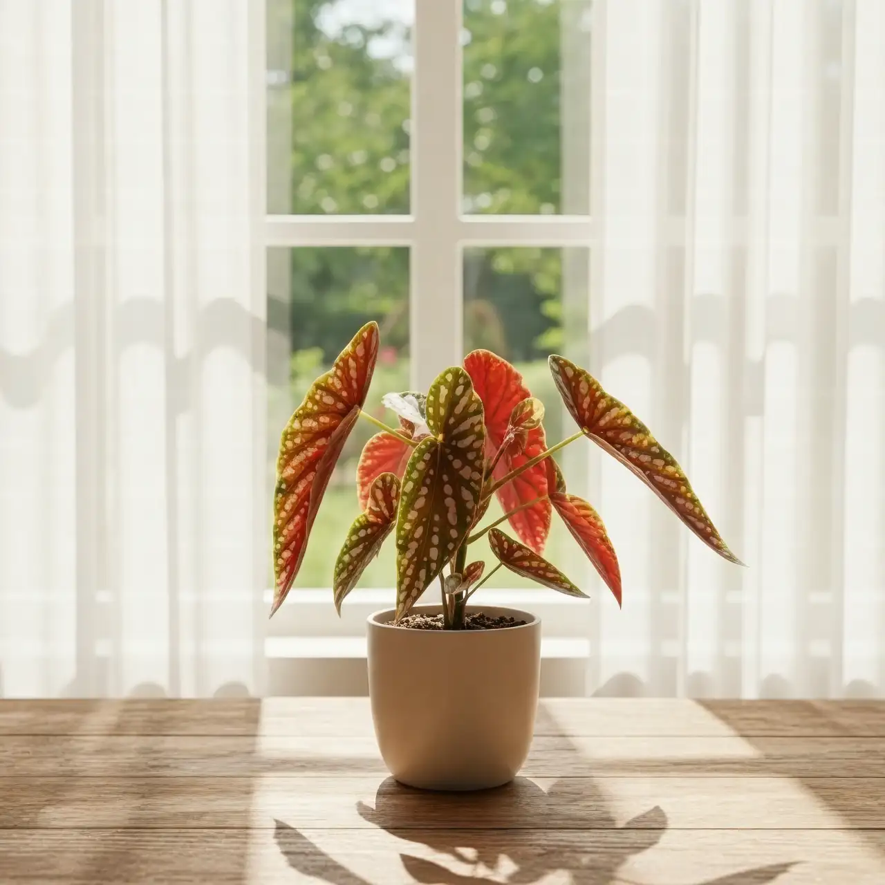polka dot begonia near window