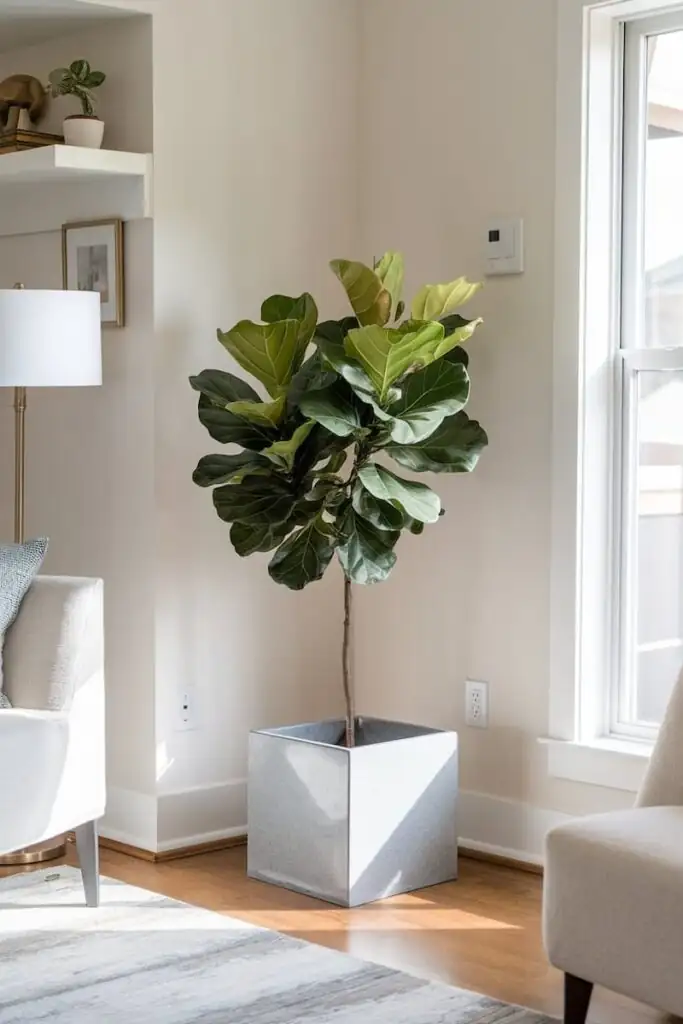 fiddle leaf fig living room setup