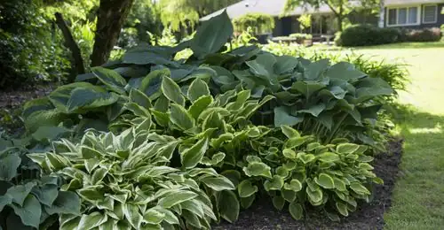 hostas in shaded garden