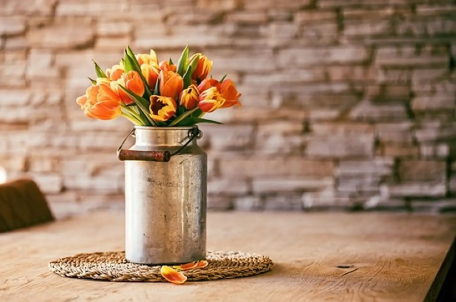 tulip centerpiece on dining table