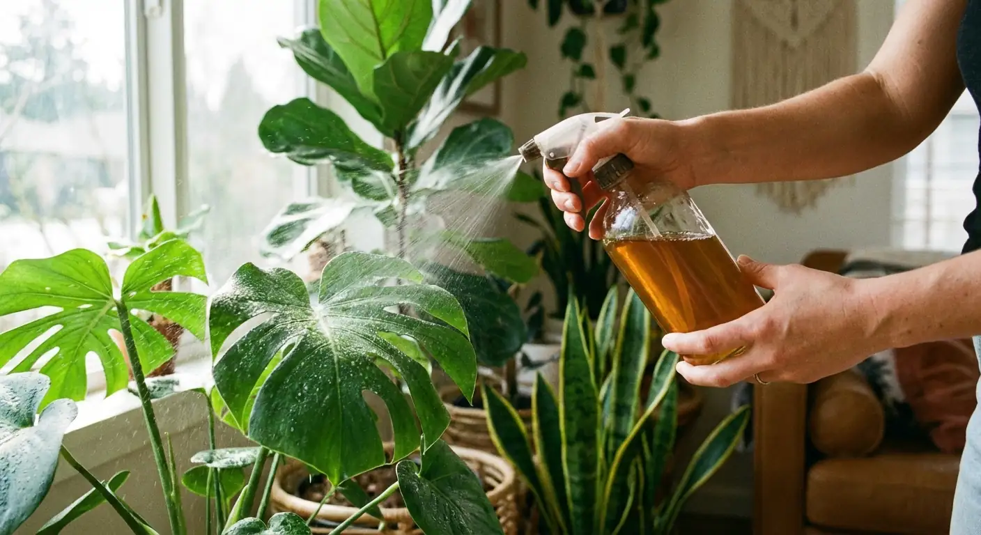 spraying neem oil on plants