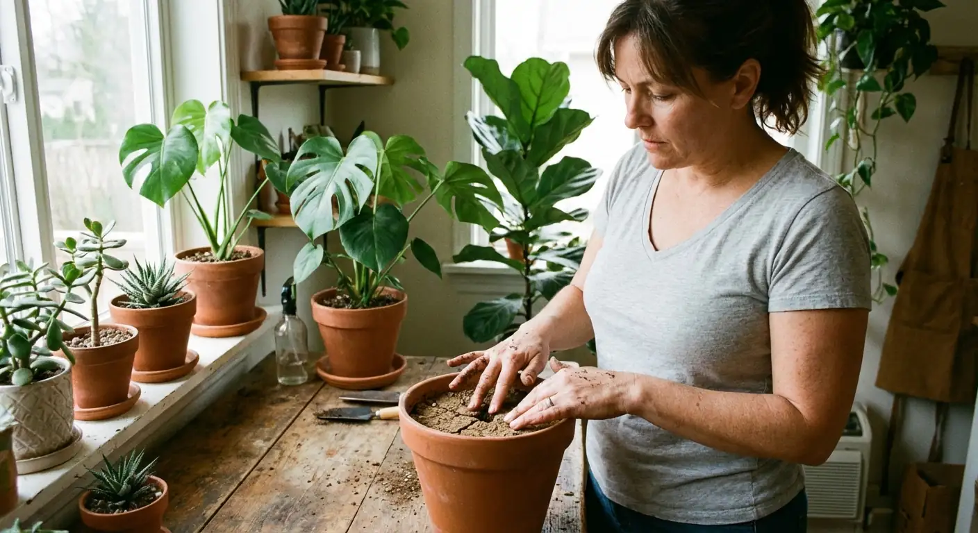 checking soil moisture indoor plants