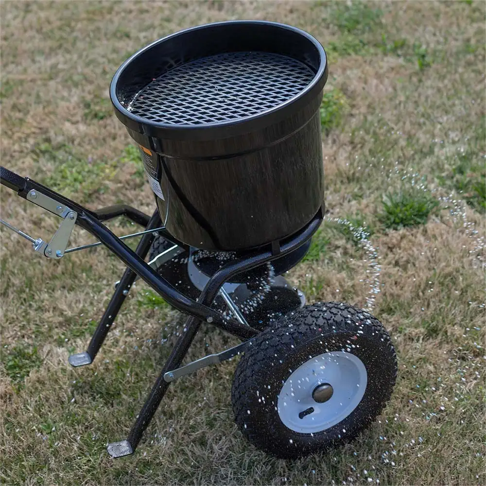 broadcast spreader in garden
