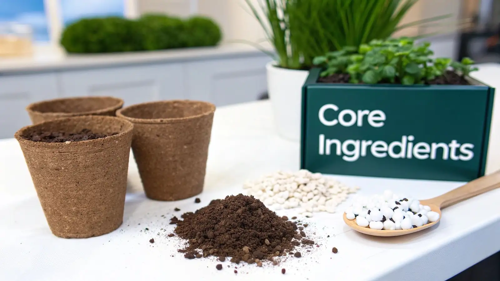 potting mix ingredients flat lay