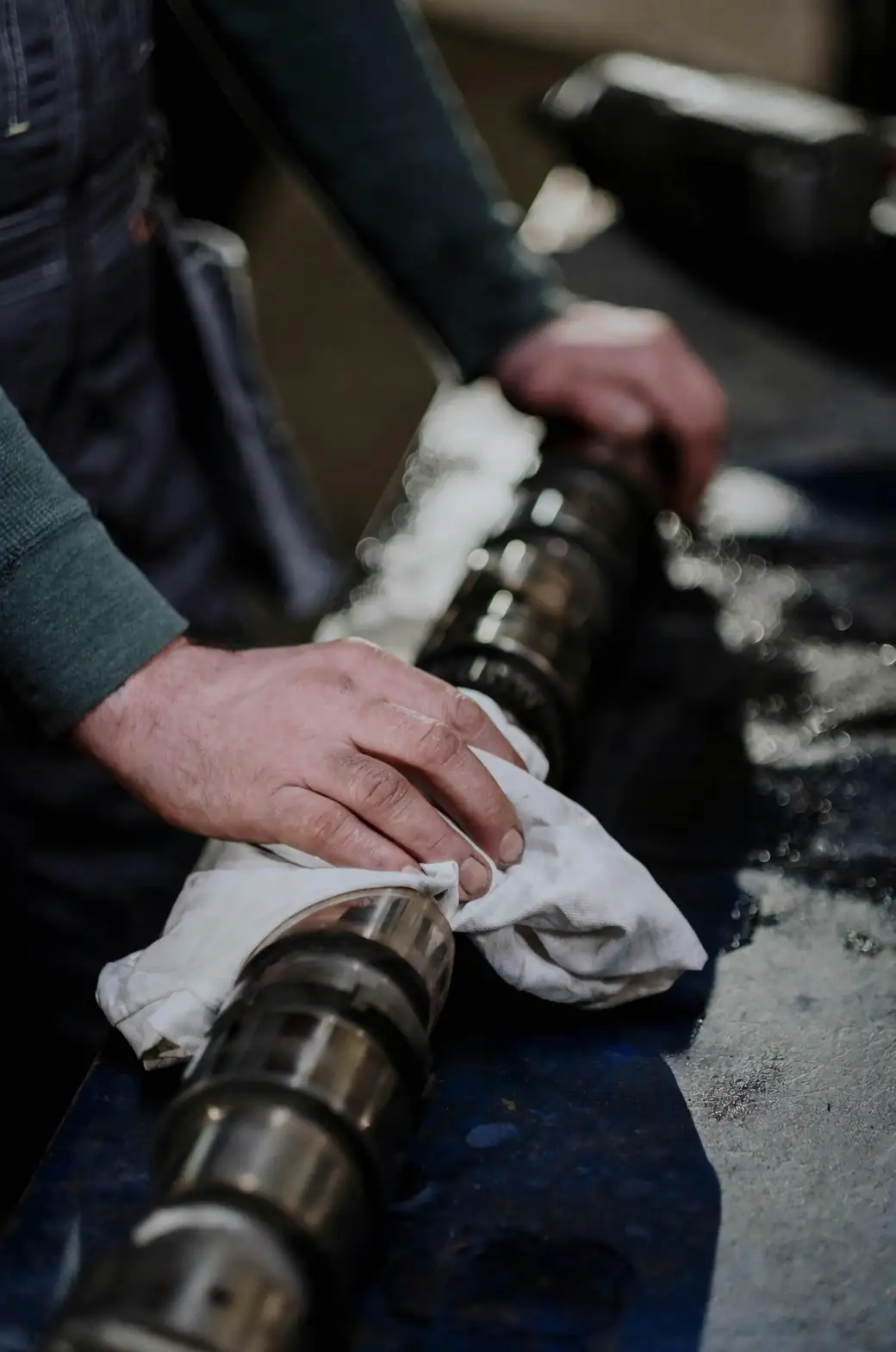 drying metal tools with cloth
