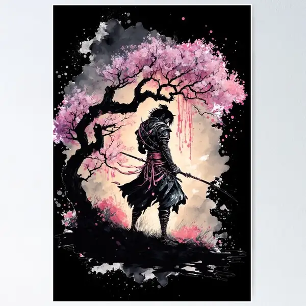 samurai with cherry blossom motif