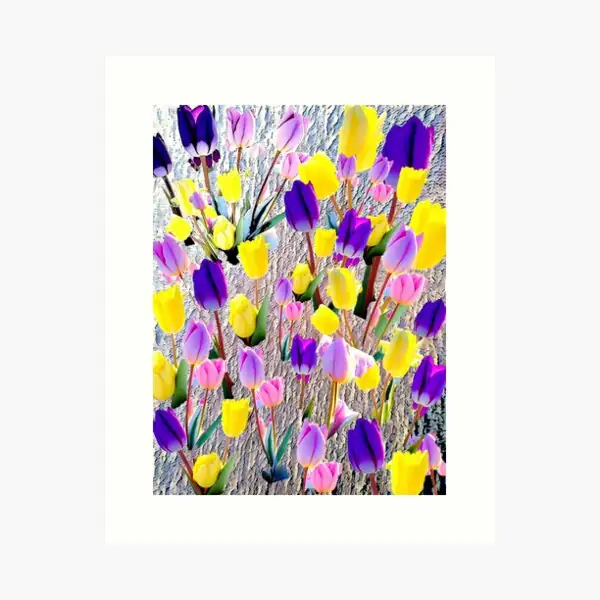 periwinkle and tulips in spring garden