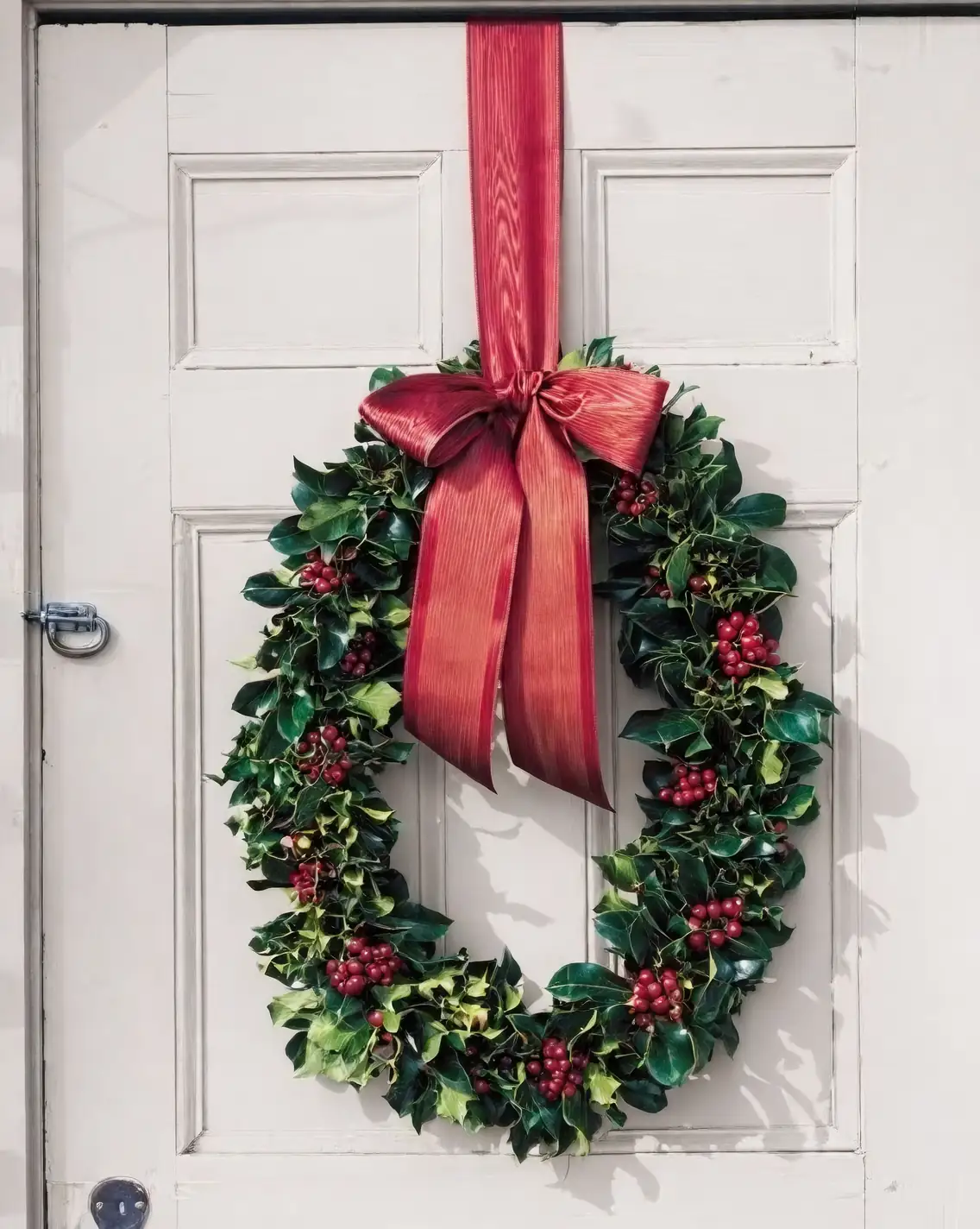 holly wreath on a door