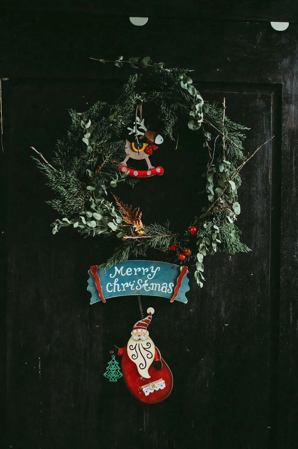holly wreath on front door