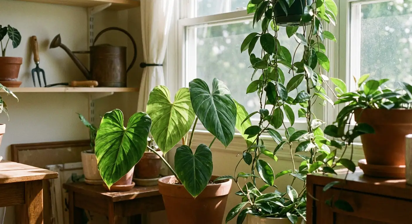 Philodendron and Hoya carnosa together