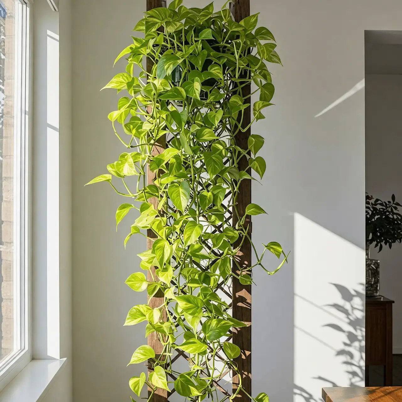 Pothos climbing on trellis