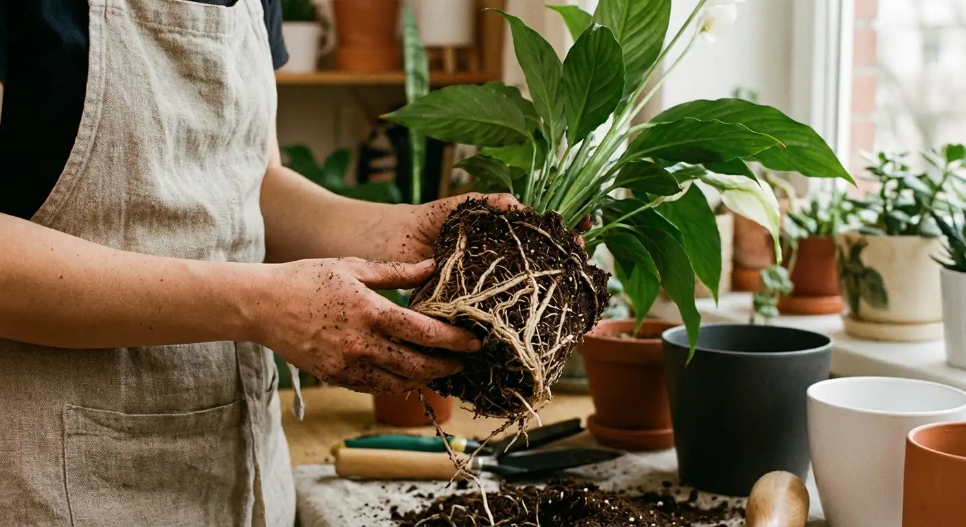 peace lily roots exposed