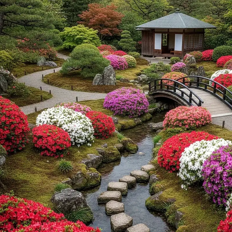 azalea in traditional Asian garden