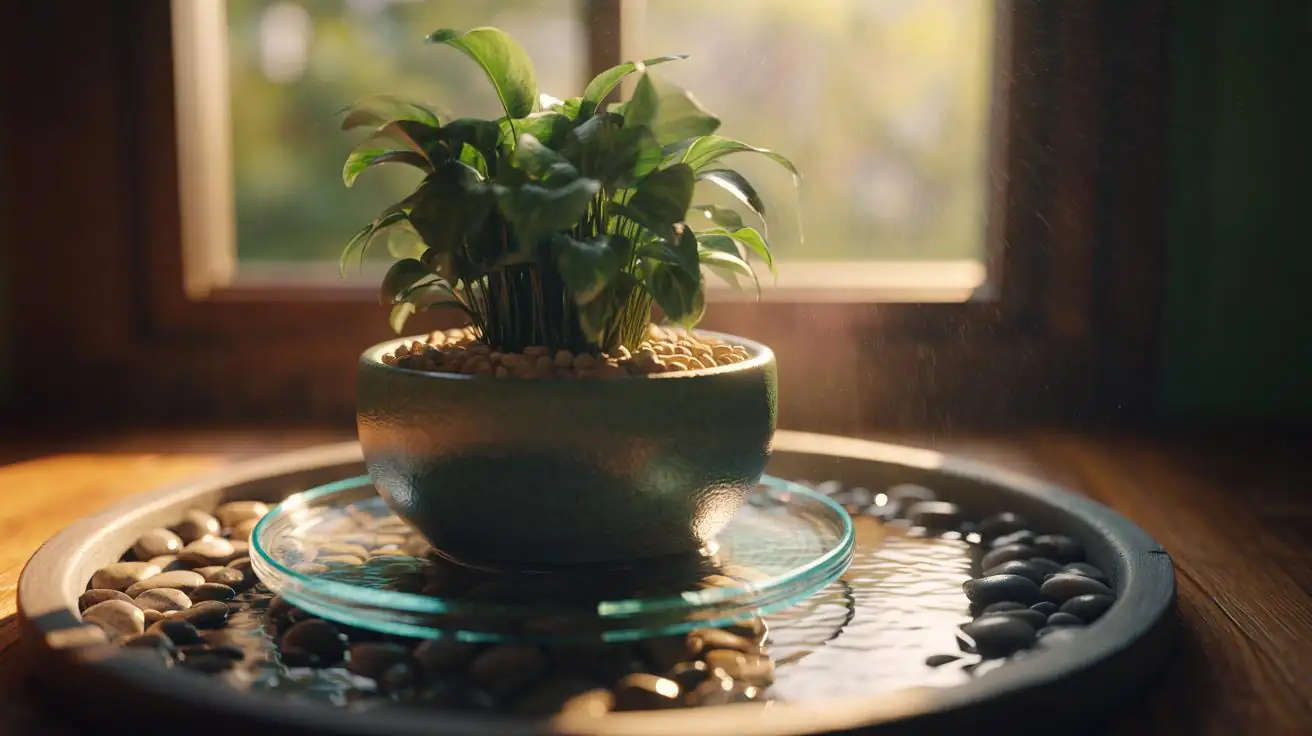 primrose pot on pebble tray