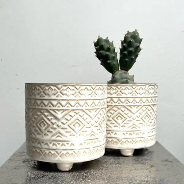 primrose glazed ceramic pot feet
