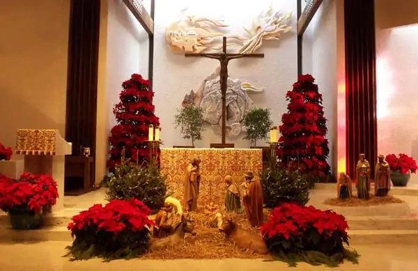 poinsettia church nativity altar
