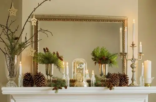 white poinsettias mantel mirror ornaments