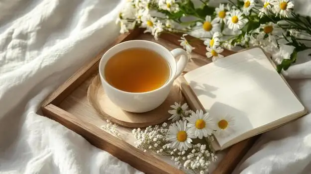 chamomile tea cup bedside