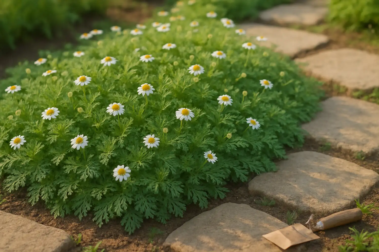 roman chamomile groundcover path