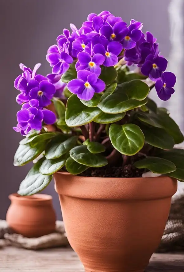 sweet violet repotting low clay pot