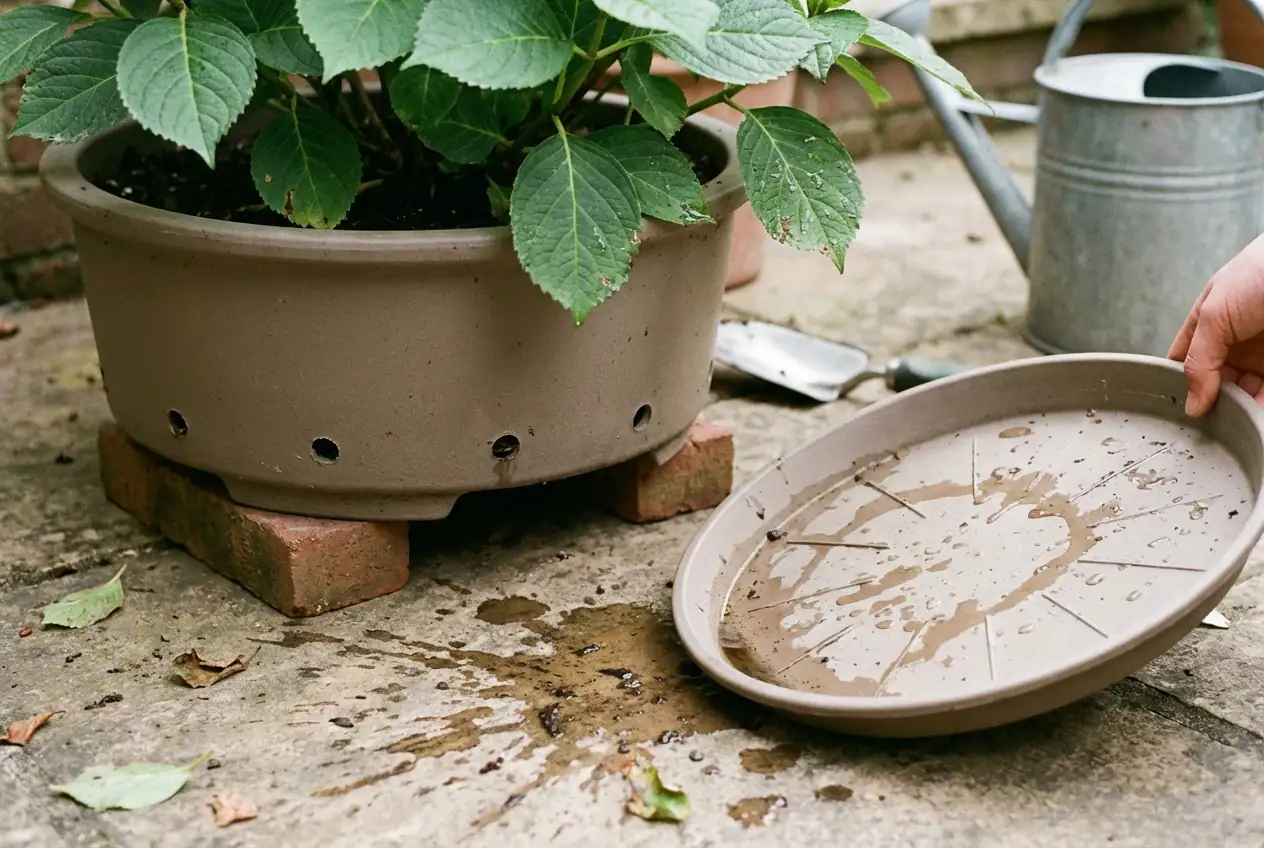 hydrangea container drainage holes pot feet