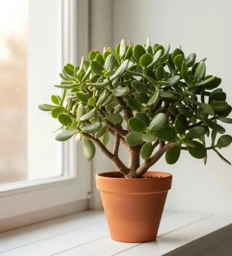 jade plant windowsill small fan