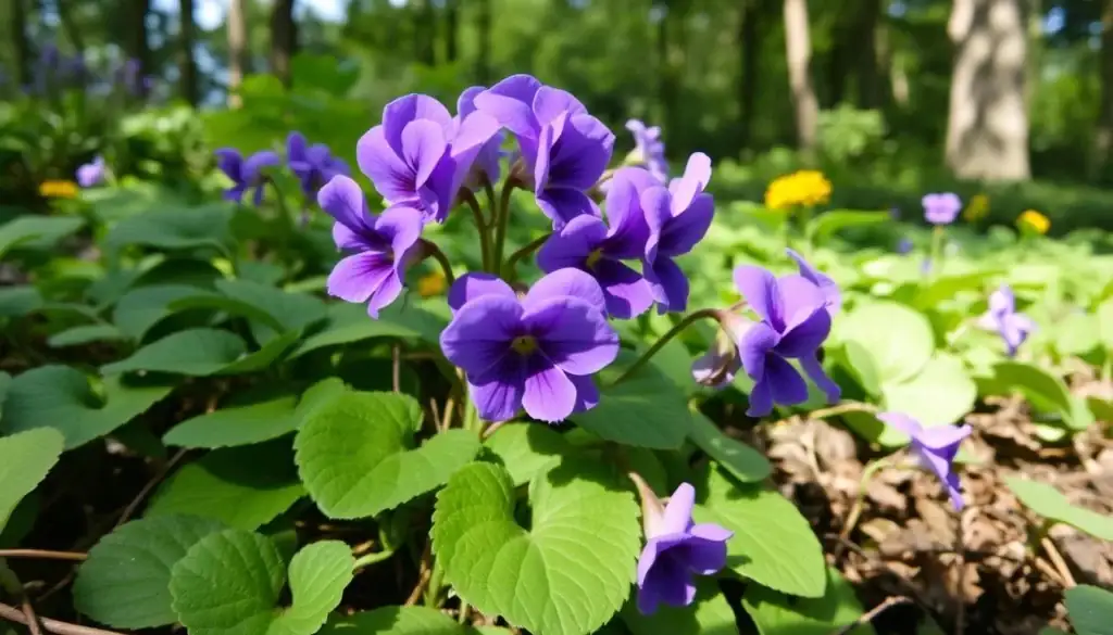 sweet violet winter mulch leaves