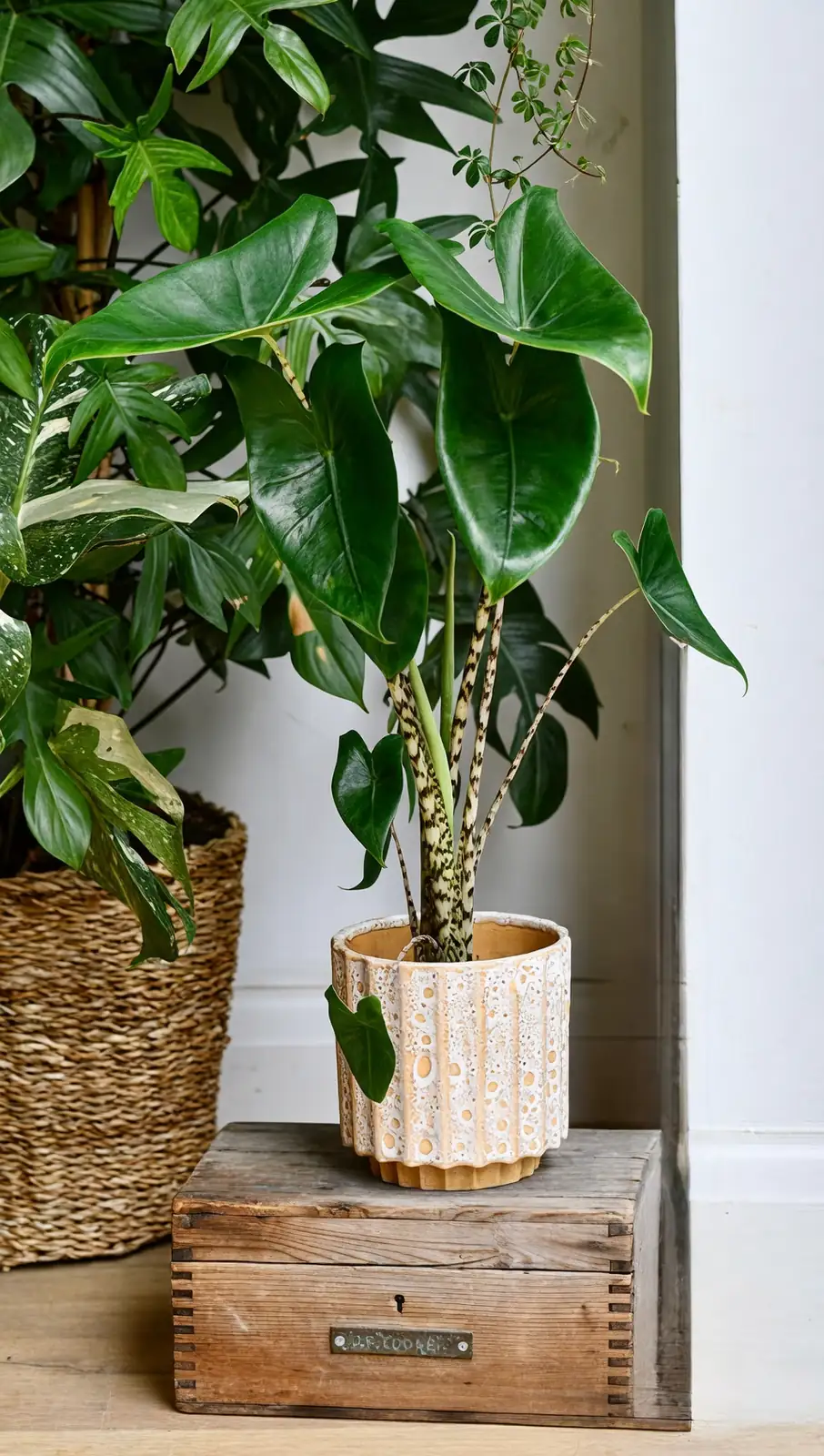 alocasia zebrina striped stems living room