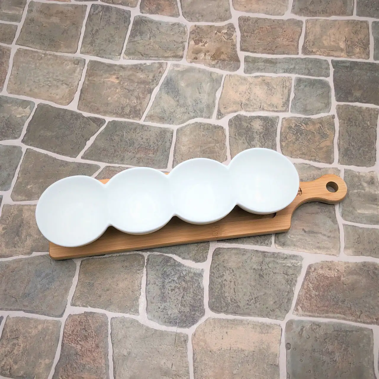 paperwhite porcelain dish bamboo tray