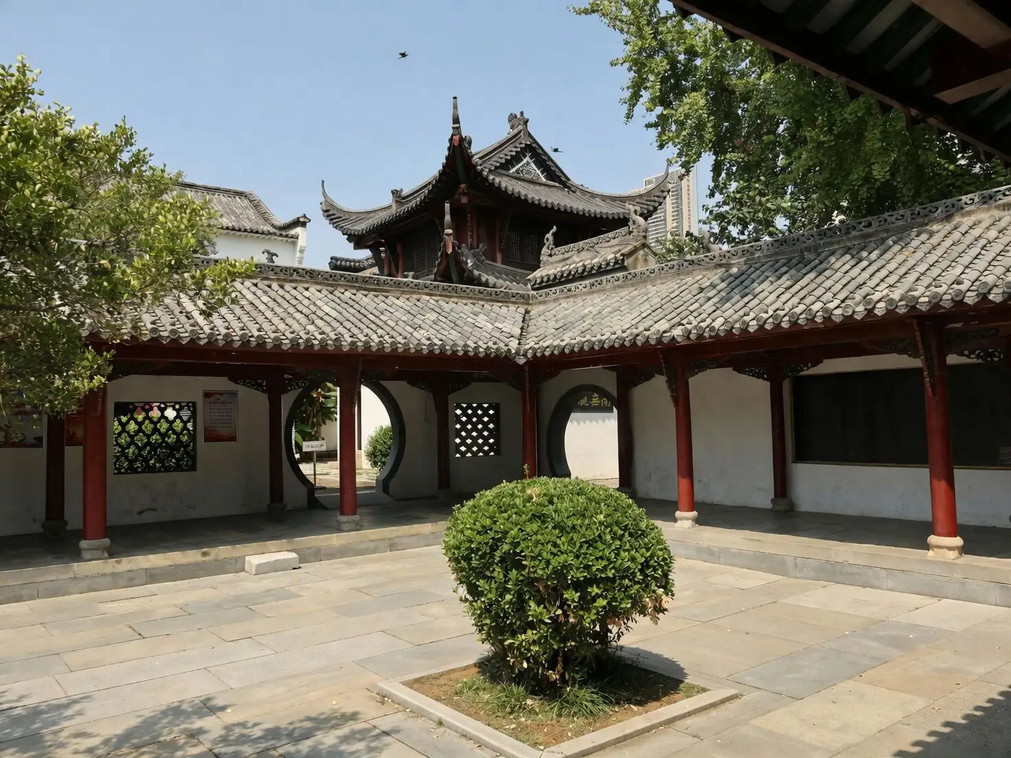 Chinese hibiscus temple courtyard