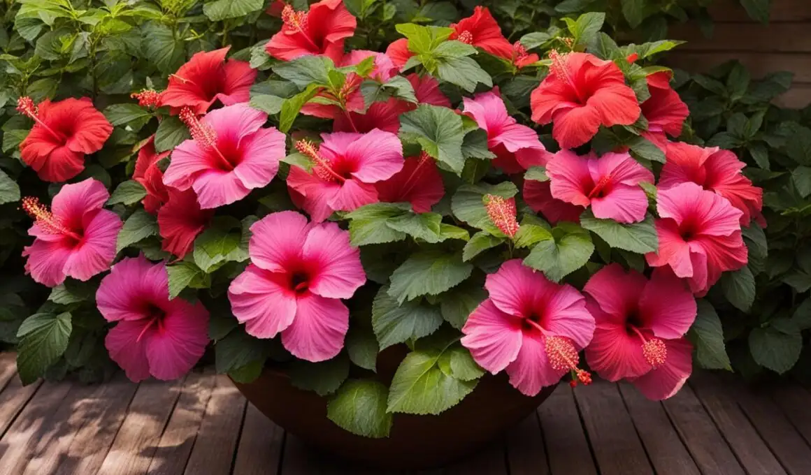 Chinese hibiscus container on patio