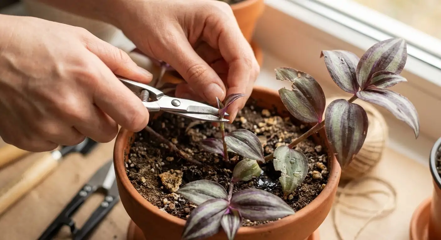 tradescantia zebrina pinching tips hand