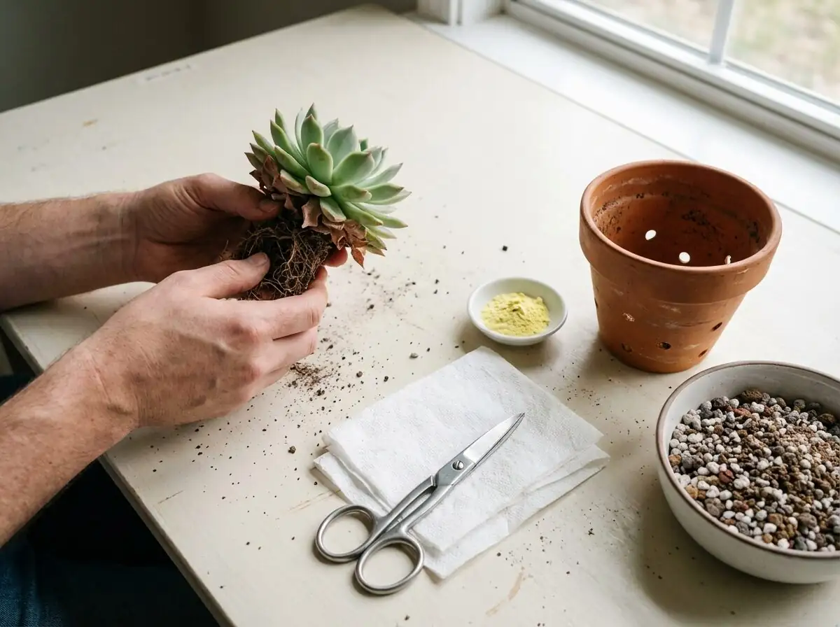 echeveria elegans unpotting roots exposed