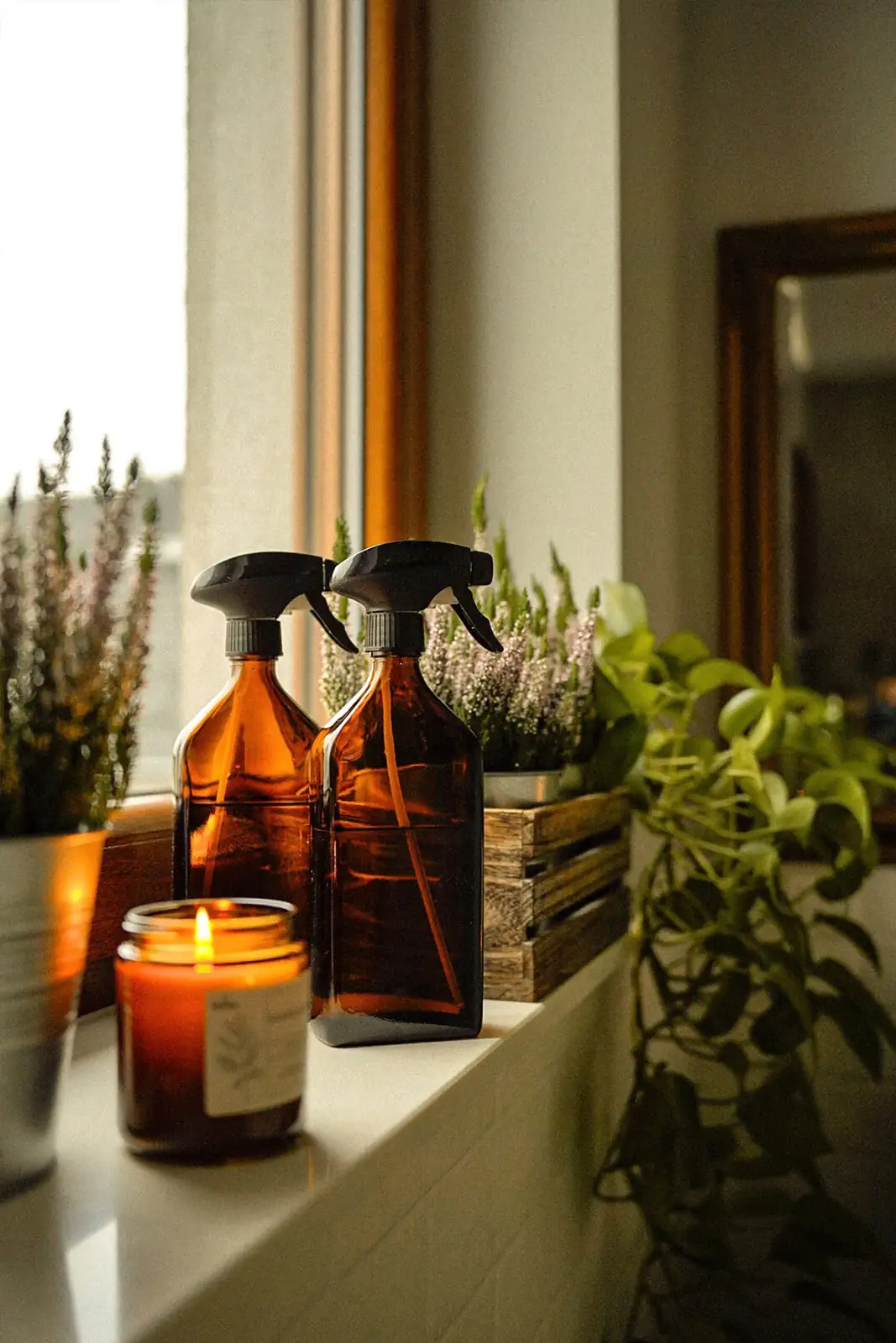 Castanospermum australe misting by window