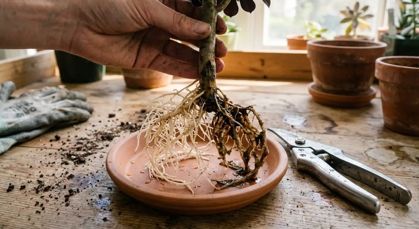 Aeonium Zwartkop root rot close-up