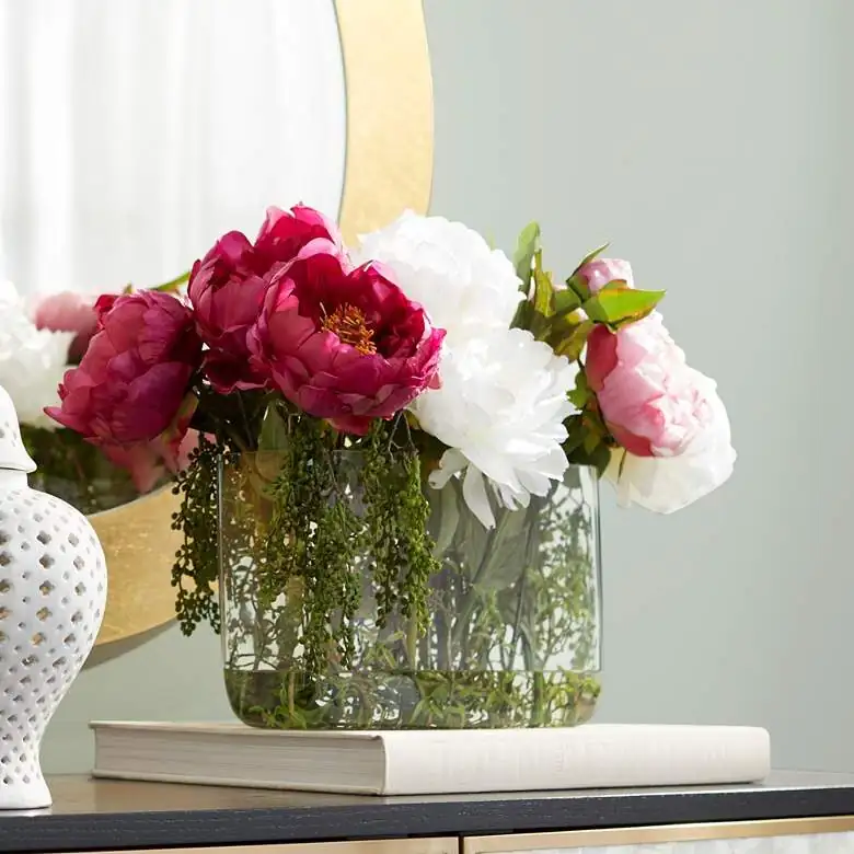 peony arrangement wide vase
