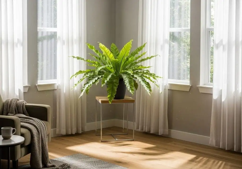 fern bathroom shelf indirect light