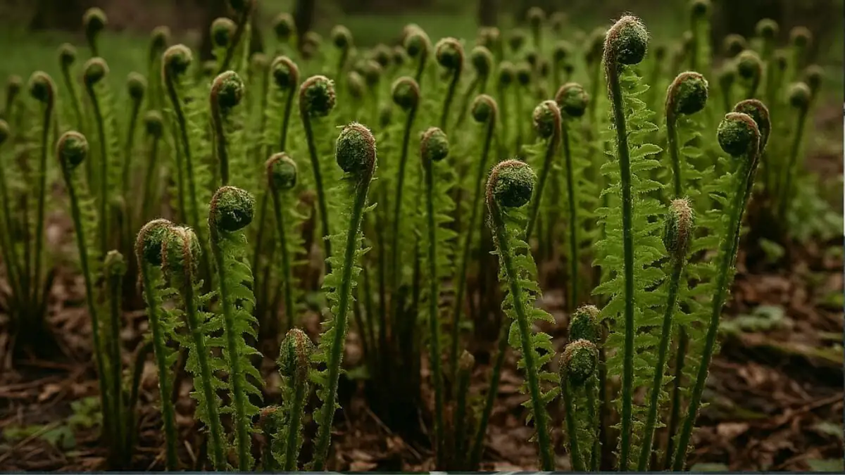 bracken fern fiddleheads in wild