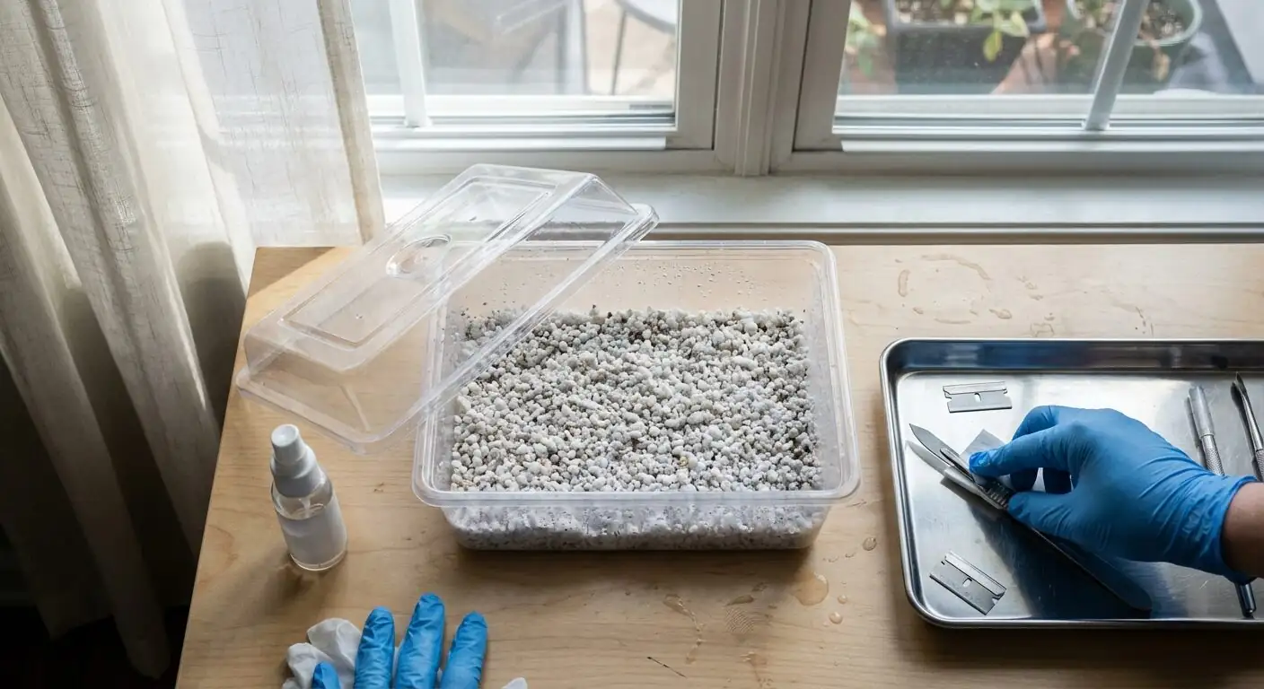 Iron Cross Begonia propagation box perlite