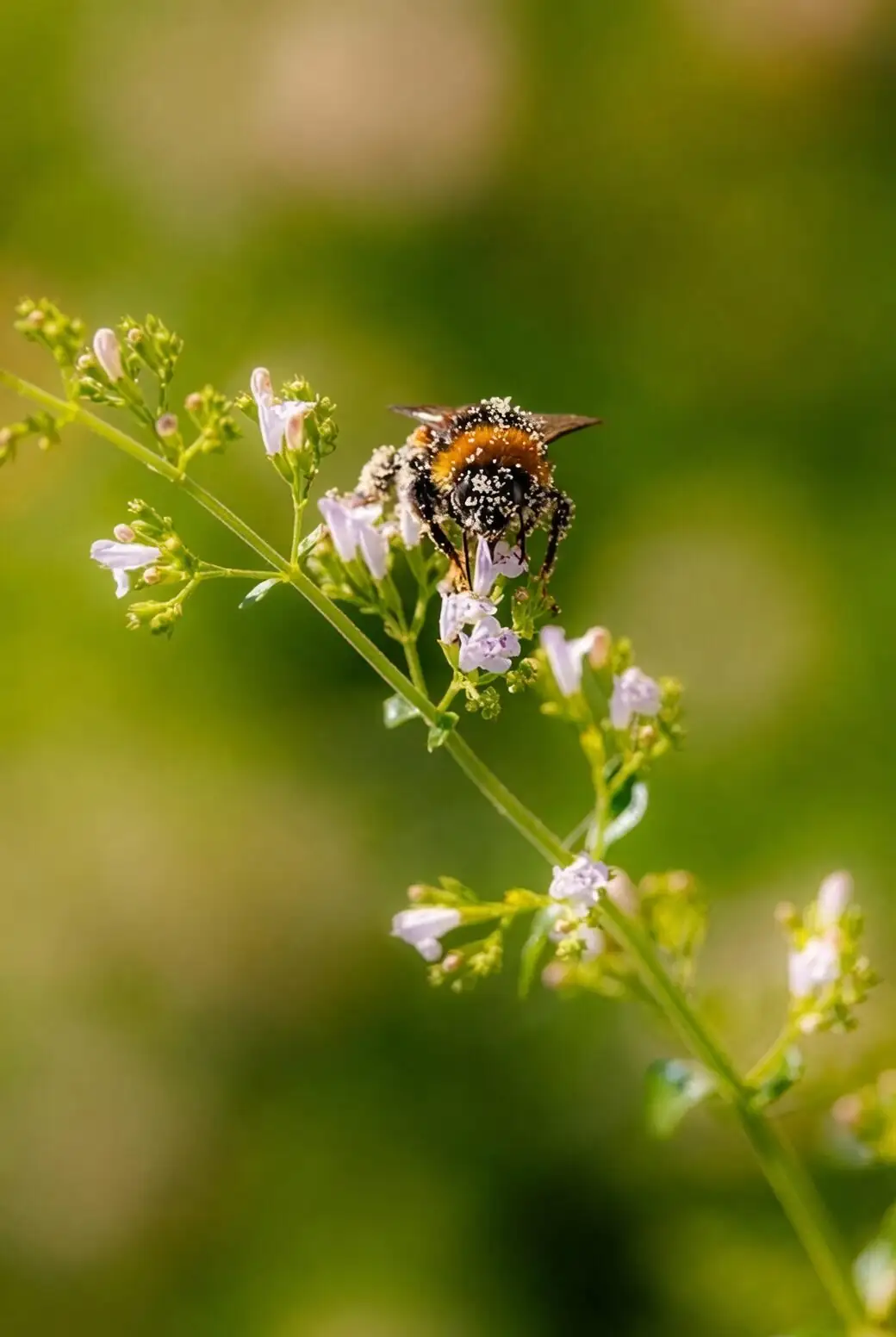 peppermint flowers with bee close-up