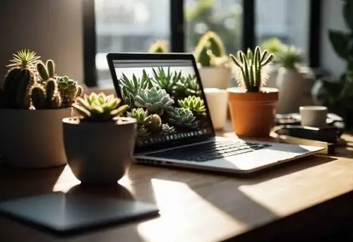 cactus on office desk sunlight