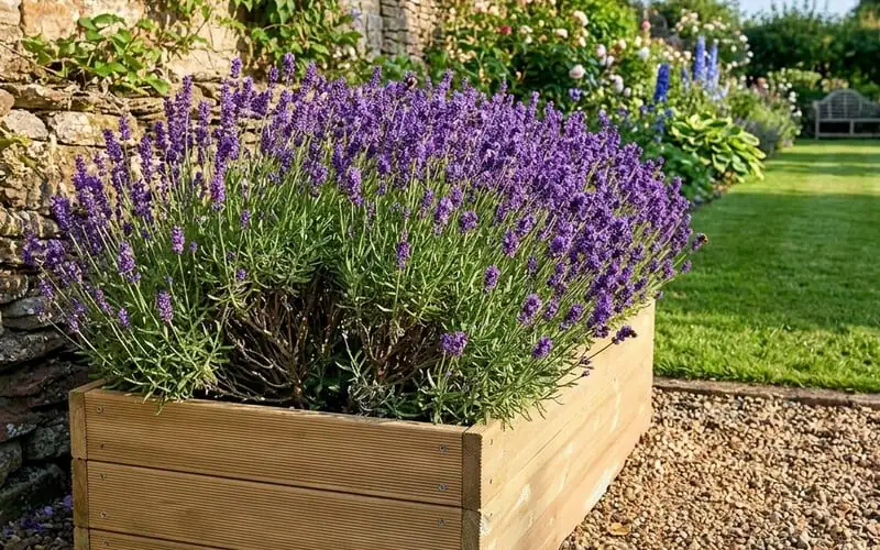 english lavender gravel mulch raised bed